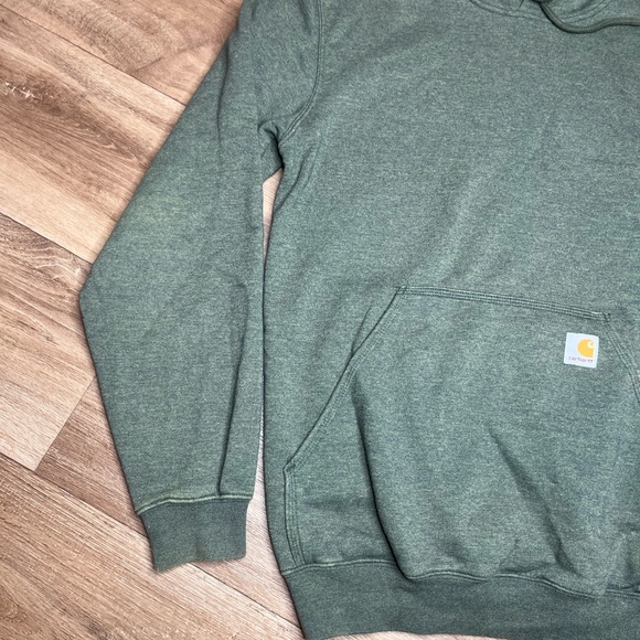 Carhartt Hoodie Mens S Sweatshirt Green Spellout Logo Workwear Pullover - Picture 2 of 7